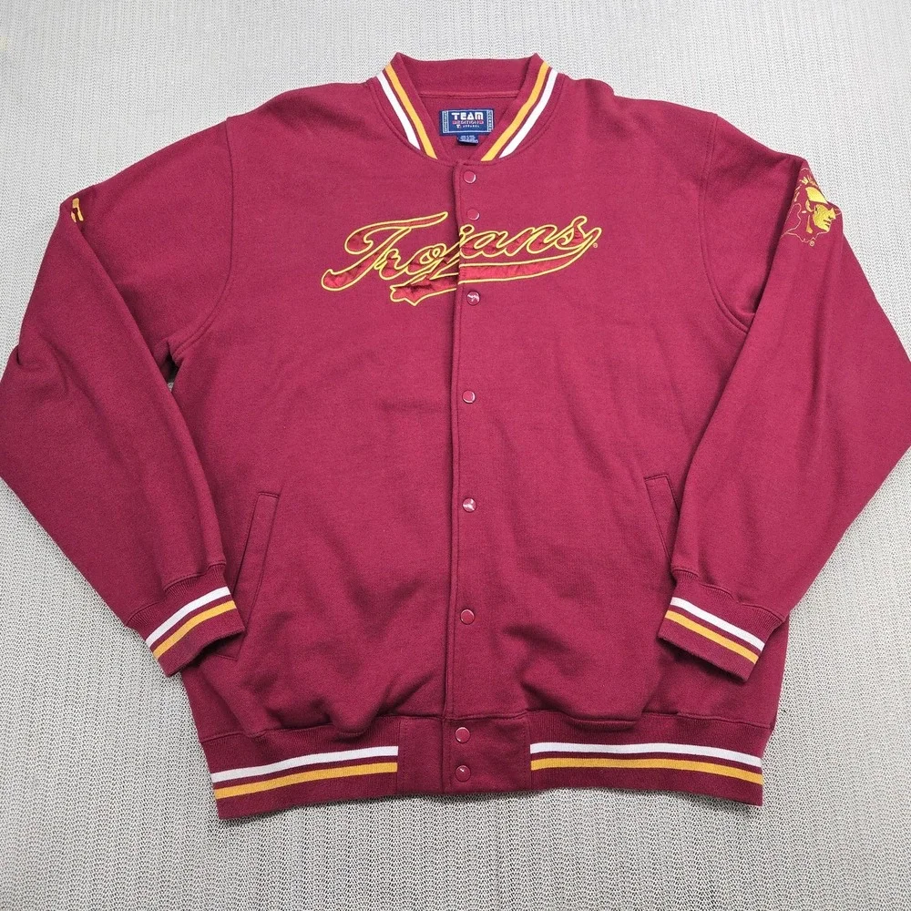 USC Trojans Varsity Jacket Mens 2XL  XXL Red NCAA Football Snap Front Embroider